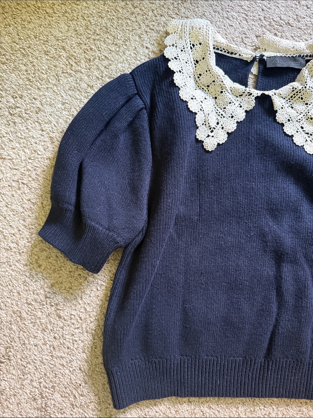 Zara Navy Sweater with Cream Crochet Collar - Picture 3 of 3
